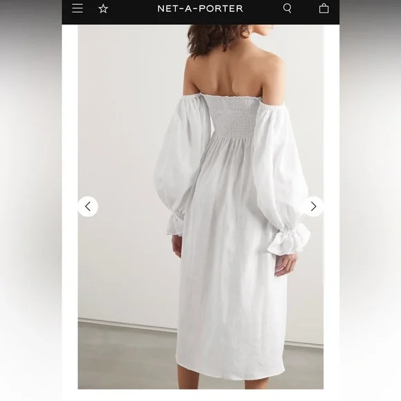 SLEEPER Atlanta off-the-shoulder shirred linen midi dress
